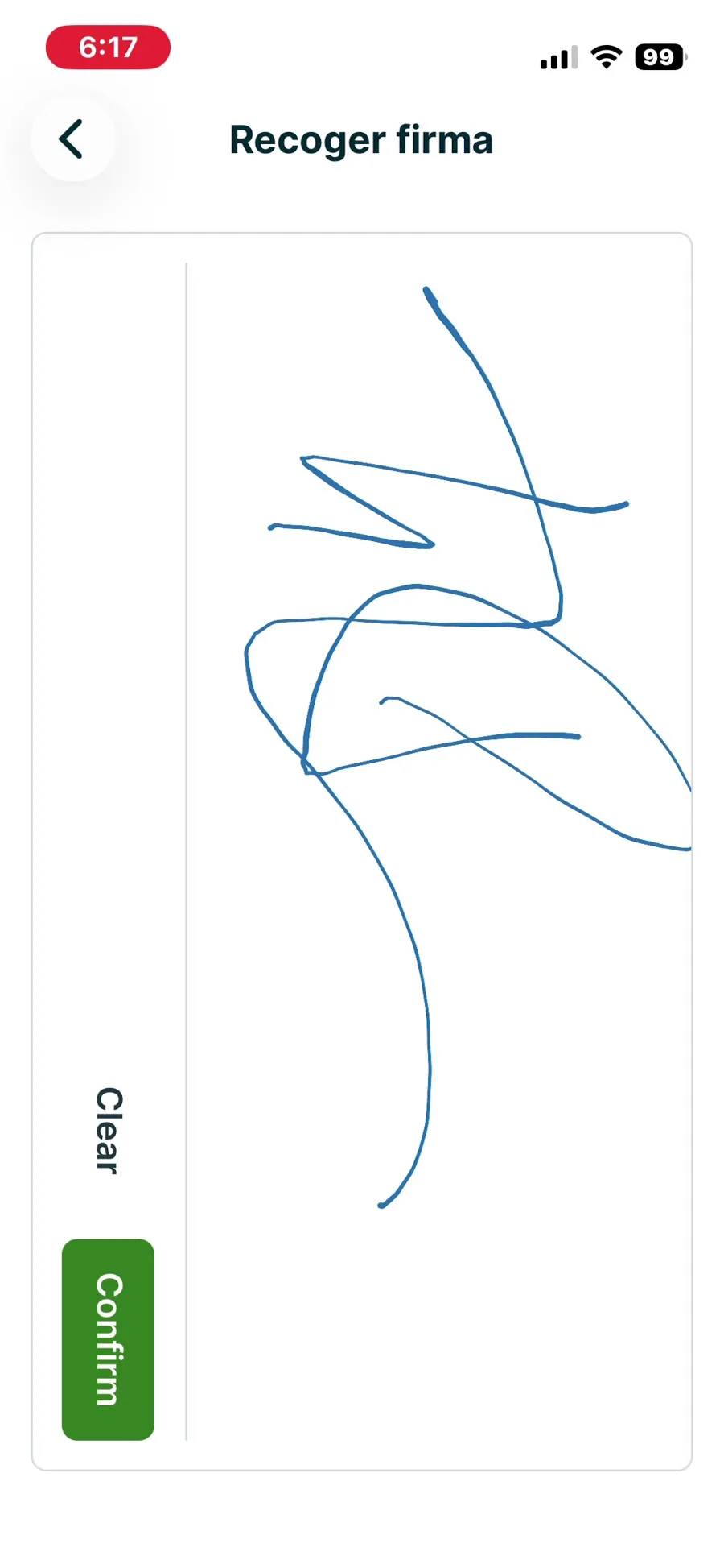 Jobber, T-09 (on a phone: open the job, see equipment history, add photos, notes and a checklist, capture a signature; repeat offline): signature captured in the visit checklist, online. Own capture from the test account, fictional Ridgeline fixture data.